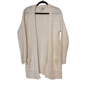 iKnit Ivory Open Front Knit Cardigan Sweater Plus Size 2X Long Sleeve Pockets